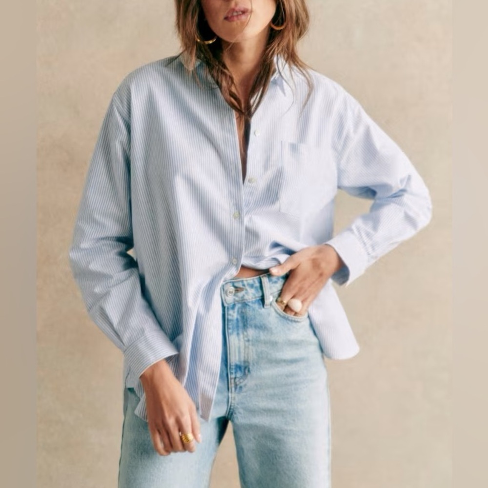 Sezane Blue Striped Shirt